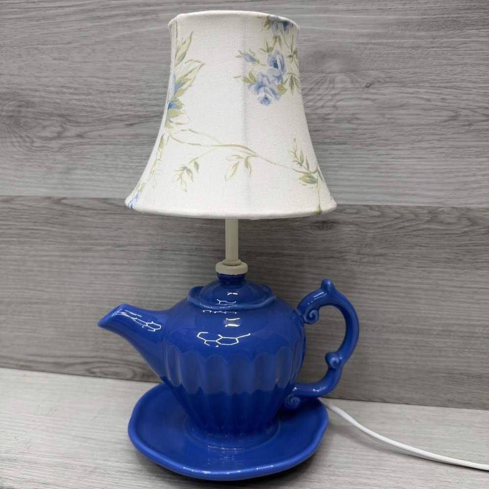 Kimberly Hodges Blue Teapot Lamp Cottagecore Floral Shade Hallmark Decor
